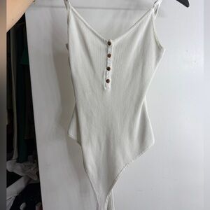 2/$15 Love Tree White Ribbed Button-Front Bodysuit